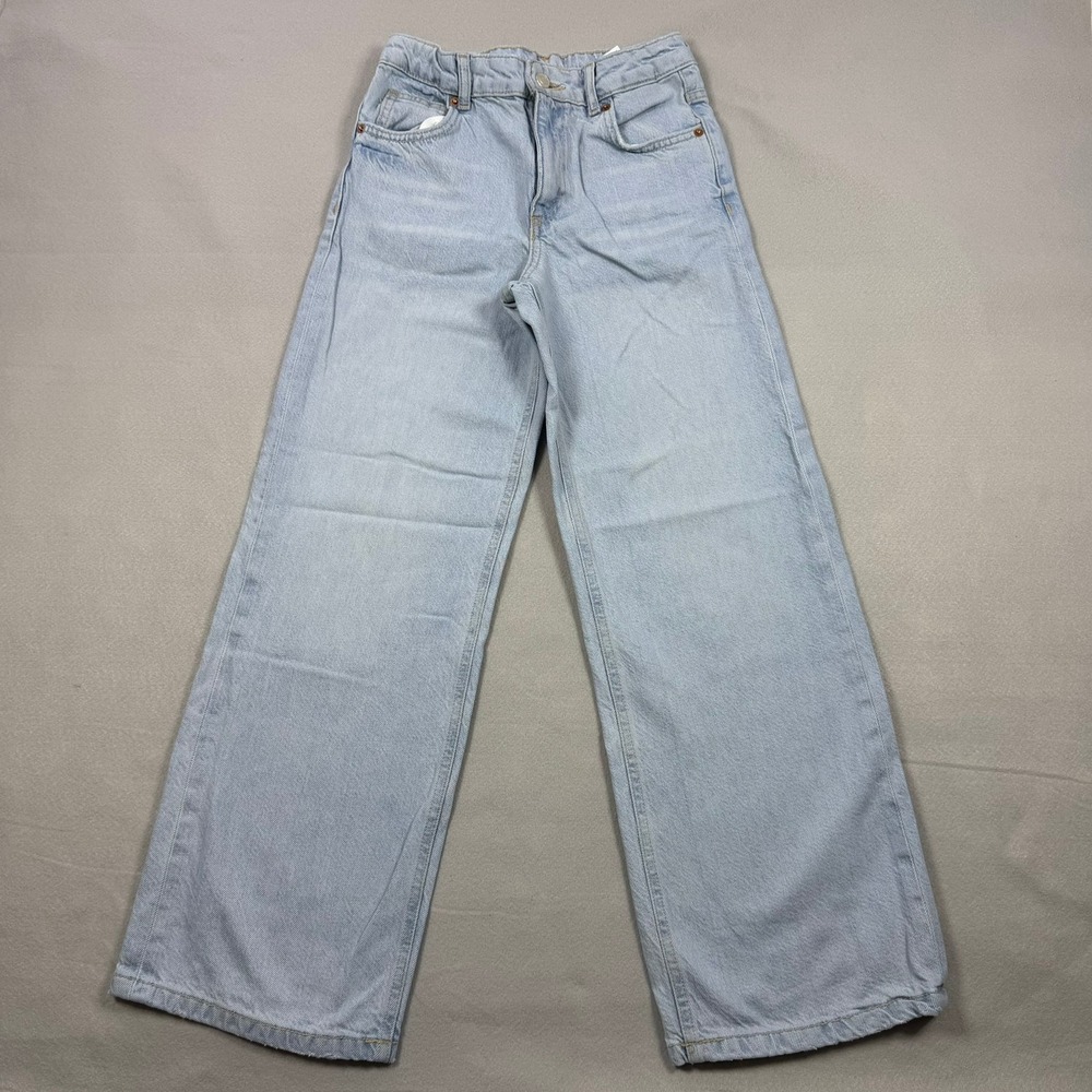 Zara Girls Wide Leg Jeans Light Wash High Waisted Denim Size 11-12 Years 148 CM
